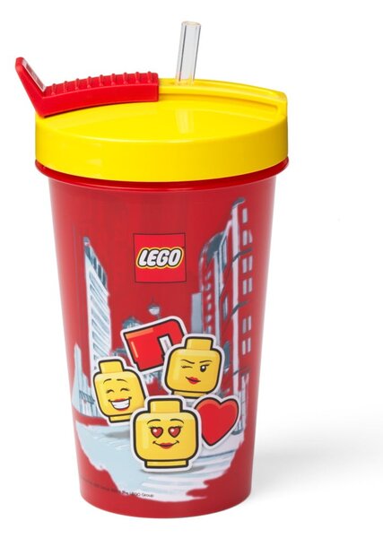 Tazza rossa con coperchio giallo e cannuccia , 500 ml Iconic - LEGO®