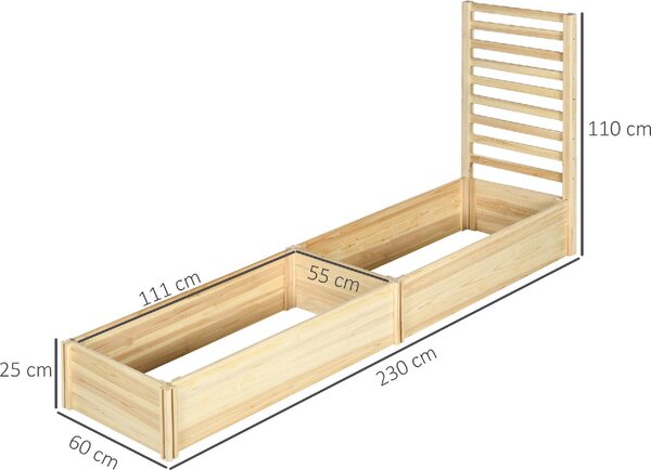 VivaGarden Fioriera con Traliccio per Rampicanti e Fondo Aperto in Legno di Abete 230x60x110 cm colore Legno - R4710ND