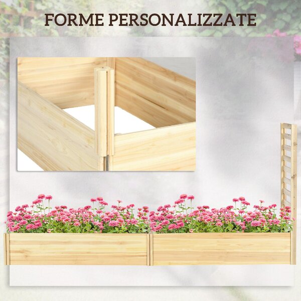 VivaGarden Fioriera con Traliccio per Rampicanti e Fondo Aperto in Legno di Abete 230x60x110 cm colore Legno - R4710ND