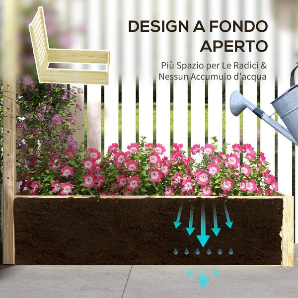 VivaGarden Fioriera con Traliccio per Rampicanti e Fondo Aperto in Legno di Abete 115x60x110 cm colore Legno - K626ND