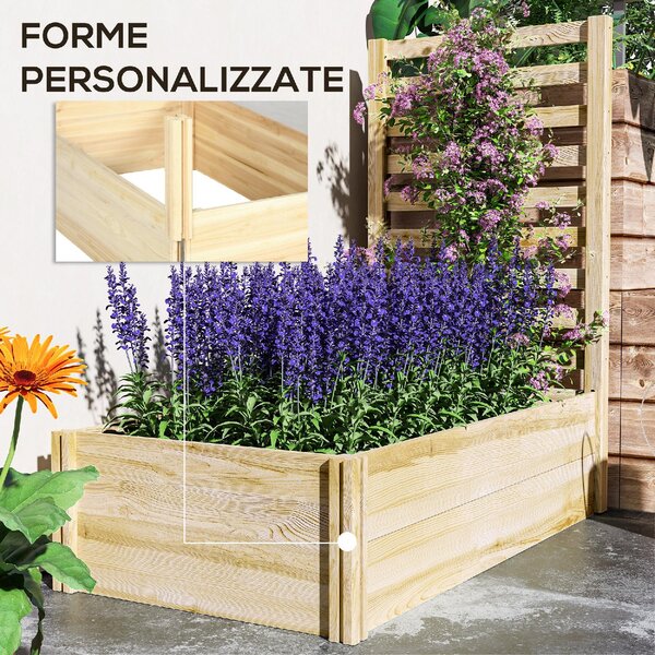 VivaGarden Fioriera con Traliccio per Rampicanti e Fondo Aperto in Legno di Abete 115x60x110 cm colore Legno - K626ND