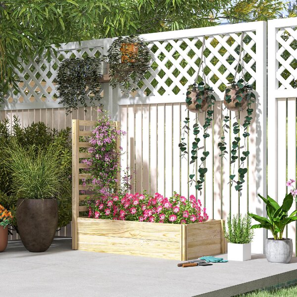 VivaGarden Fioriera con Traliccio per Rampicanti e Fondo Aperto in Legno di Abete 115x60x110 cm colore Legno - K626ND