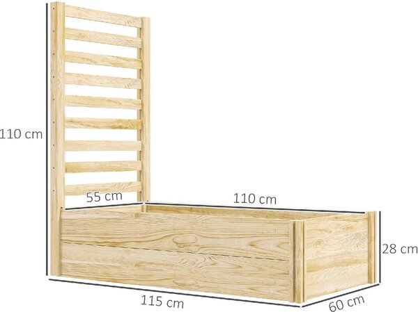 VivaGarden Fioriera con Traliccio per Rampicanti e Fondo Aperto in Legno di Abete 115x60x110 cm colore Legno - K626ND