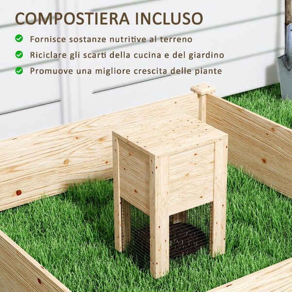 VivaGarden Fioriera da Esterno in Legno di Abete con Compostiera e Fondo Aperto 123x123x25.5 cm colore Legno - K627ND