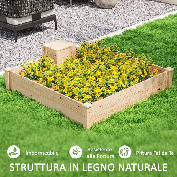 VivaGarden Fioriera da Esterno in Legno di Abete con Compostiera e Fondo Aperto 123x123x25.5 cm colore Legno - K627ND