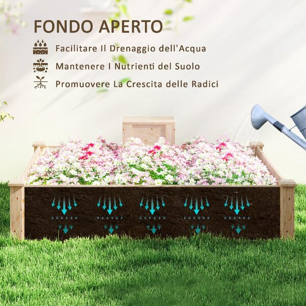 VivaGarden Fioriera da Esterno in Legno di Abete con Compostiera e Fondo Aperto 123x123x25.5 cm colore Legno - K627ND