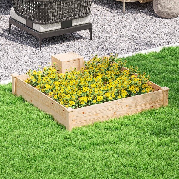 VivaGarden Fioriera da Esterno in Legno di Abete con Compostiera e Fondo Aperto 123x123x25.5 cm colore Legno - K627ND