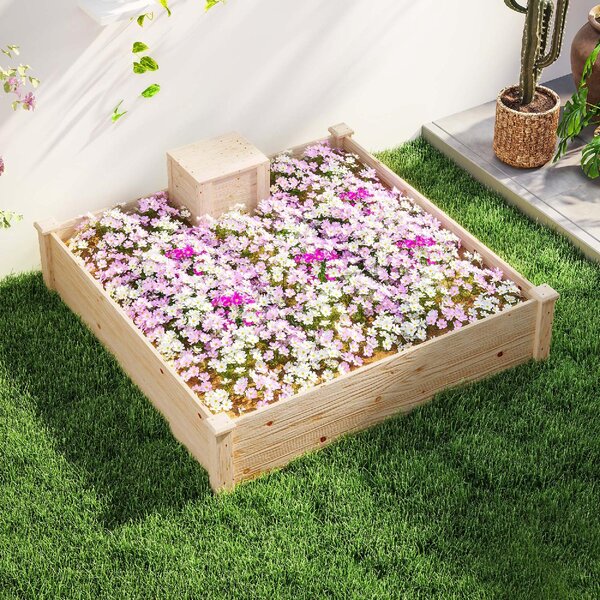 VivaGarden Fioriera da Esterno in Legno di Abete con Compostiera e Fondo Aperto 123x123x25.5 cm colore Legno - K627ND