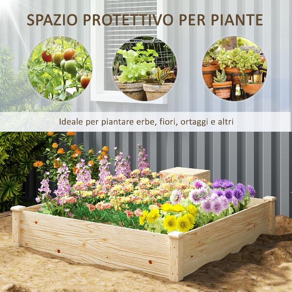 VivaGarden Fioriera da Esterno in Legno di Abete con Compostiera e Fondo Aperto 123x123x25.5 cm colore Legno - K627ND