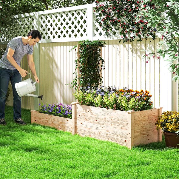 VivaGarden Fioriera Rialzata con Grigliato per Rampicanti e Divisorio in Legno di Abete 222x63x132 cm colore Legno - K628ND
