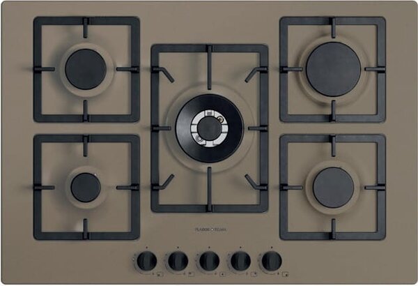 Plados FLAT75 Piano Cottura 5 Fuochi a Gas 75 cm Griglie in Ghisa (1 Bruciatore Tripla Corona) colore Black Matt