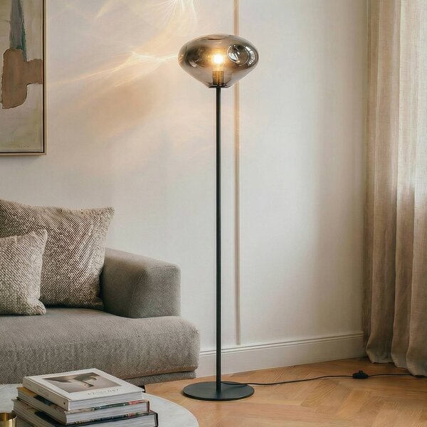 Lampada da terra Lelia Lindby, Alluminio / Grigio / Zincato, Soggiorno / Sala da pranzo, Vetro, Design, Lampada da terra