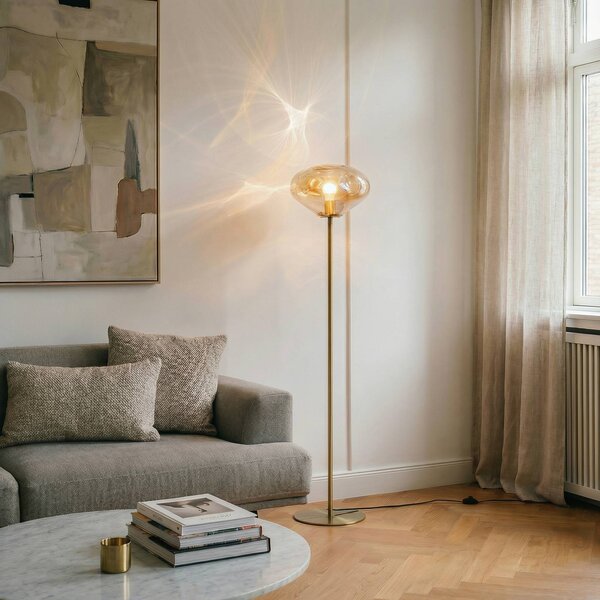Lampada da terra Lelia Lindby, Crema / Ambra, Soggiorno / Sala da pranzo, Vetro, Design, Lampada da terra