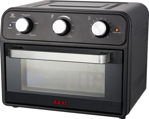 Akai Forno Elettrico Fornetto Ventilato Capacit 25 Litri Potenza 1800W con Funzione Friggitrice ad Aria, Girarrosto e Teglia a Rete colore Nero - 