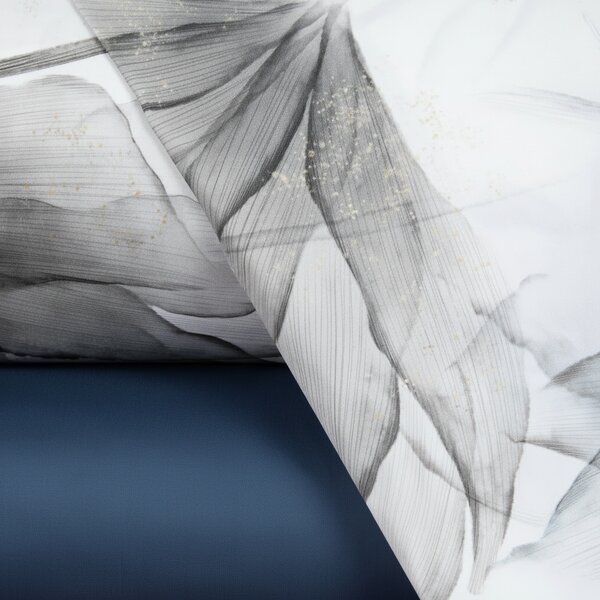 Completo Lenzuola In Raso Di Cotone Abstract Flower Matrimoniale - 250X290 175X205 + 2 Federe 50X80 Mirabello Floreale Grigio Caleffi