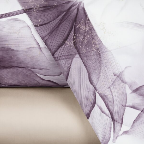 Completo Lenzuola In Raso Di Cotone Abstract Flower Matrimoniale - 250X290 175X205 + 2 Federe 50X80 Mirabello Floreale Rosa Caleffi