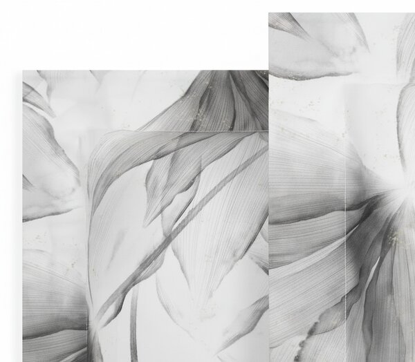 Completo Lenzuola In Raso Di Cotone Abstract Flower Matrimoniale - 250X290 175X205 + 2 Federe 50X80 Mirabello Floreale Grigio Caleffi