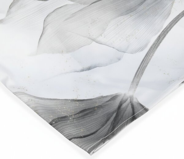 Completo Lenzuola In Raso Di Cotone Abstract Flower Matrimoniale - 250X290 175X205 + 2 Federe 50X80 Mirabello Floreale Grigio Caleffi