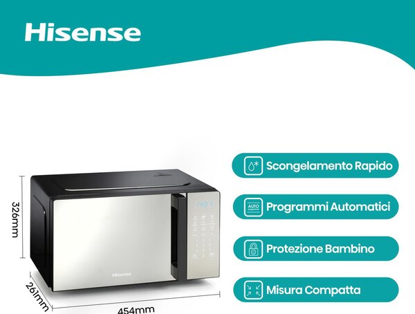 Hisense Forno Microonde Combinato con Grill Capacit 20 Litri Potenza 700 Watt colore Argento - H20MOMBS4
