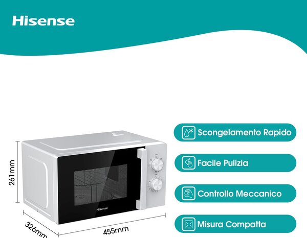 Hisense Forno Microonde Combinato con Grill Capacit 20 Litri Potenza 700 Watt colore Bianco - H20MOWP1HG