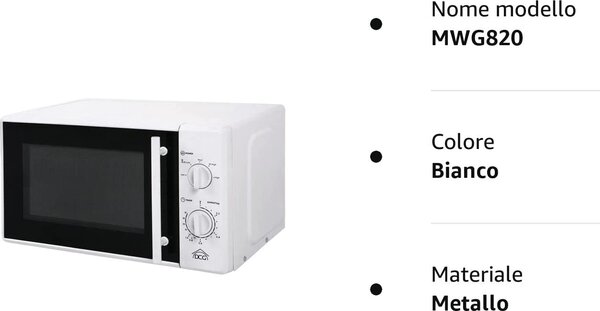 DCG Forno Microonde Combinato con Grill Capacit 20 Litri Potenza 700 Watt colore Bianco - MWG 820 N
