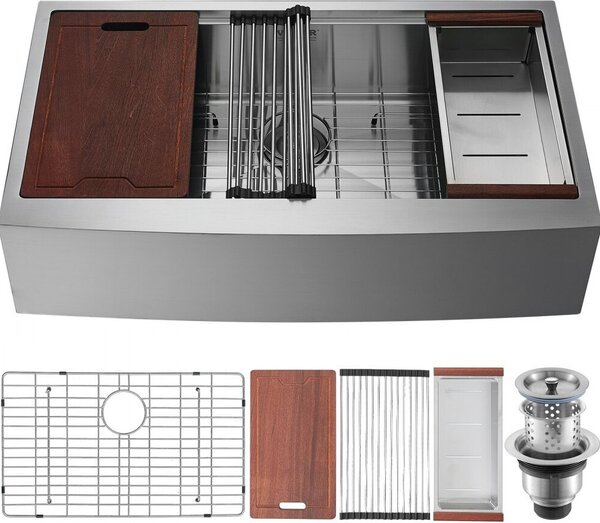 - Lavello da cucina da incasso in acciaio inox 304 - Lavello da cucina da incasso con tagliere, scolapasta e scolapasta - Lavello domestico a vasca singola 914,4 x 558,8 x 228,6 mm - Postazione di lavoro in cucina''