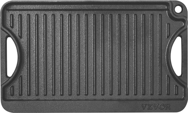 Griglia reversibile 14x8,5 pollici Padella per barbecue pre-stagionata in ghisa nera