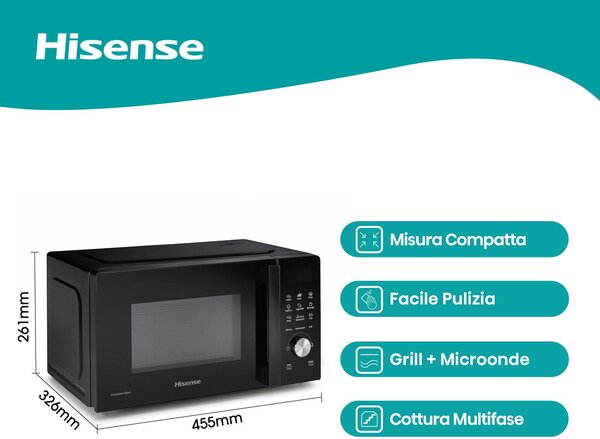 Hisense Forno Microonde Combinato con Grill Capacit 20 Litri Potenza 700 Watt Display LED colore Nero - H20MOBSD1HG