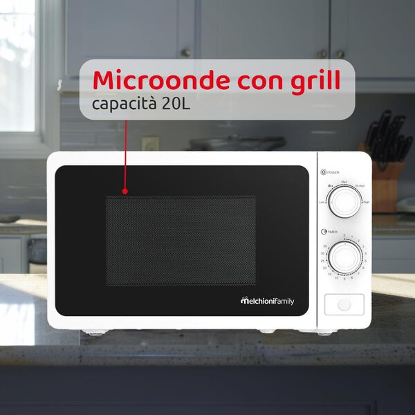 Melchioni Forno Microonde Combinato con Grill Capacit 20 Litri Potenza 800 Watt con Timer Meccanico colore Bianco - ONDA