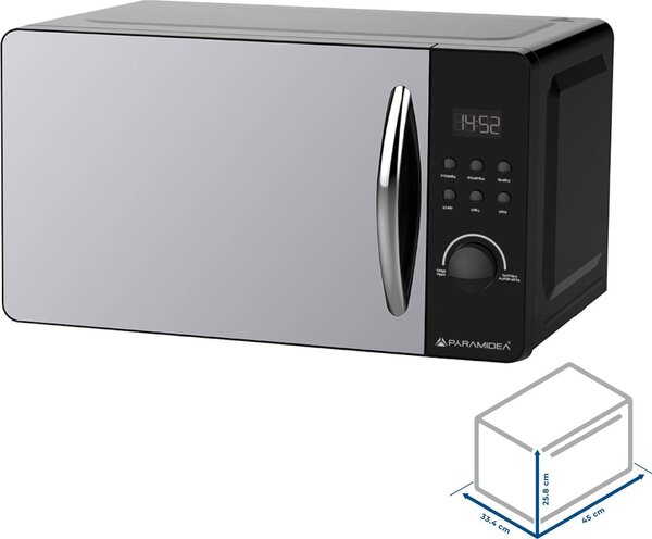 PYRAMIDEA Forno Microonde Combinato con Grill Capacit 20 Litri Potenza 800 Watt con Vetro Semi-Specchiato colore Silver - FOM202S