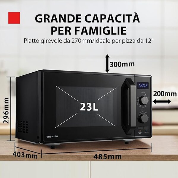 Toshiba Forno Microonde Combinato con Grill Capacit 23 Litri Potenza 900 Watt colore Nero - MW-AG23P