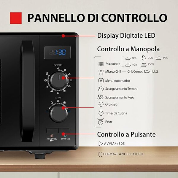 Toshiba Forno Microonde Combinato con Grill Capacit 23 Litri Potenza 900 Watt colore Nero - MW-AG23P