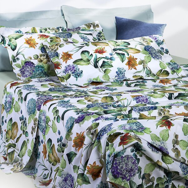 Copripiumino Con Federe In Percalle Hydrangea-jungle Matrimoniale - 255X255 + 2 Federe50X80 Emporium Floreale Verde Caleffi