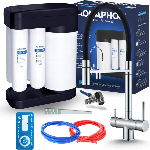 Rubinetto da cucina a 3 vie Ari HighFlex con doccetta estraibile e canna girevole 360, collegamento filtro acqua, cromato