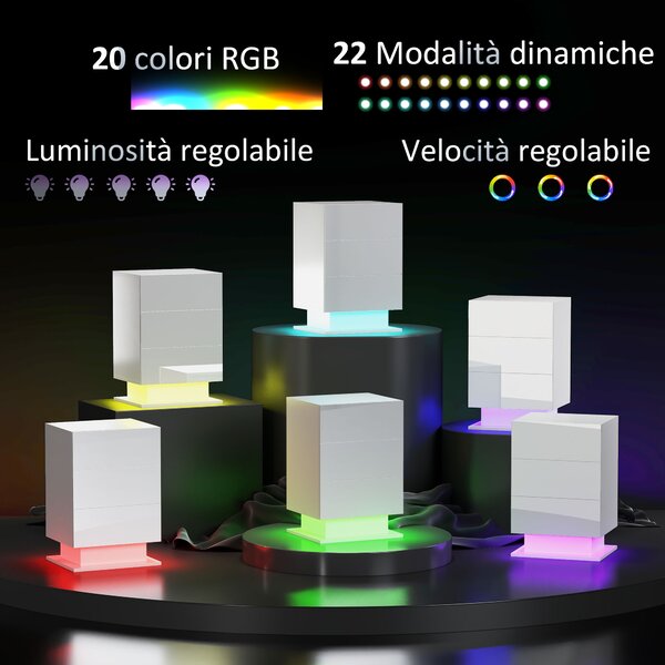 HOMCOM Comodino Moderno con Luce LED Regolabile con Telecomando e 3 Cassetti, 40x35x60 cm, Bianco Lucido | Aosom Italy