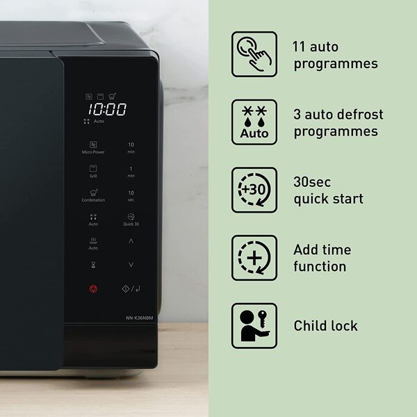 Panasonic Forno Microonde Combinato con Grill Capacit 24 Litri Potenza 900 Watt colore Nero - NN-K36NBM