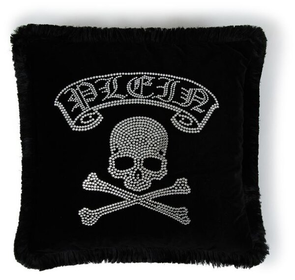 Cuscino D'arredo In Velluto Crystal Skull 40x40 Premoli Di Bella Tinta Unita Black Caleffi