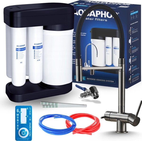 Rubinetto da cucina a 3 vie Ari HighFlex con doccetta estraibile e beccuccio girevole 360, per filtro acqua, grafite antracite