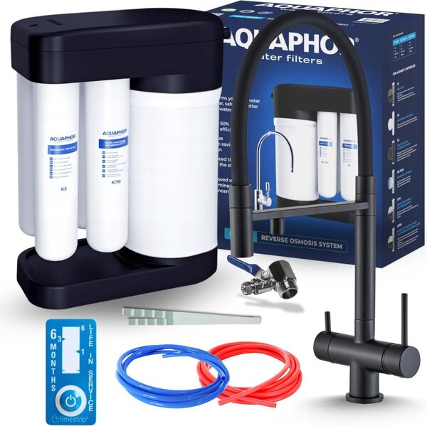 Rubinetto da cucina a 3 vie Ari HighFlex con doccetta estraibile, canna girevole 360, nero opaco, per acqua filtrata