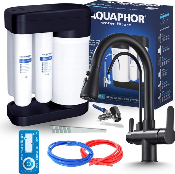 Miscelatore da cucina a 3 vie Nordic con sistema a osmosi inversa Morion 102S RO, bocca separata per l'acqua filtrata, doccetta estraibile, bocca girevole