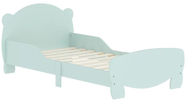 AIYAPLAY Lettino per Bambini con Testiera e Pediera a Orso e 2 Sponde Laterali, in Legno, 143.5x80x55 cm, Verde | Aosom Italy