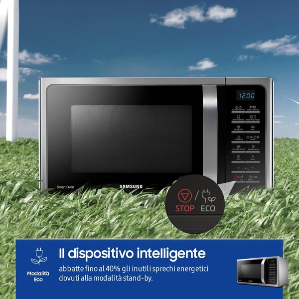 Samsung Forno Microonde Combinato con Grill, Capacit 28 Litri, Potenza 900 Watt, Cottura Ventilata, colore Nero/Argento - MC 28H5015 AS