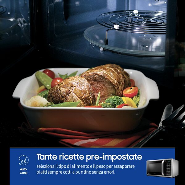 Samsung Forno Microonde Combinato con Grill, Capacit 28 Litri, Potenza 900 Watt, Cottura Ventilata, colore Nero/Argento - MC 28H5015 AS