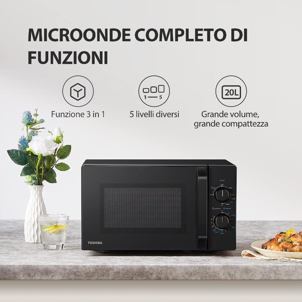 Toshiba Forno Microonde con Grill Capacit 20 Litri Potenza 800 Watt Timer colore Nero - MW-MG20P