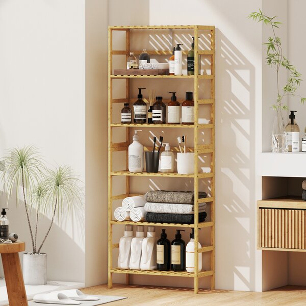 HOMCOM Scaffale in Legno di Bambù a 6 Livelli con Ripiani Regolabili, 60x26x161 cm, Legno Naturale | Aosom Italy