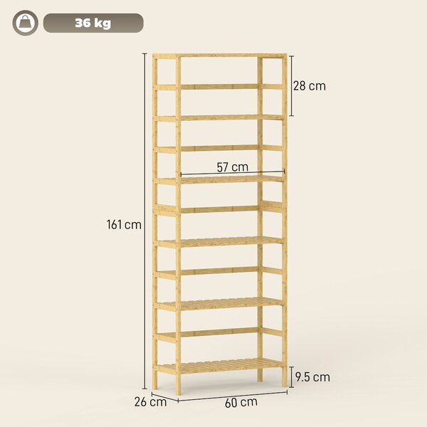 HOMCOM Scaffale in Legno di Bambù a 6 Livelli con Ripiani Regolabili, 60x26x161 cm, Legno Naturale | Aosom Italy
