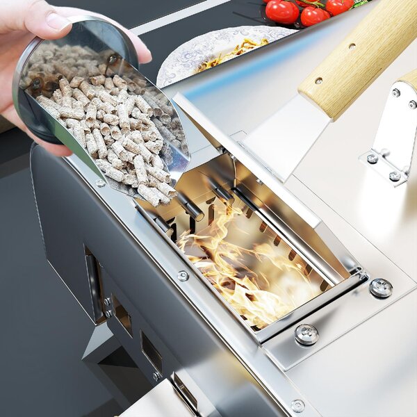 VivaGarden Forno per Pizza a Pellet di Legno con Pietra Refrattaria e Pala in Acciaio Inox 79x36x75 cm colore Argento - K631SR