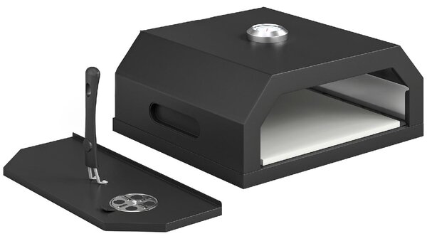DecHome Forno per Pizza in Metallo con Pietra in Cordierite e Termometro 53x40x18.5 cm colore Nero