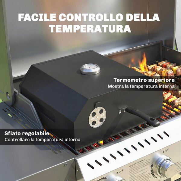 DecHome Forno per Pizza in Metallo con Pietra in Cordierite e Termometro 53x40x18.5 cm colore Nero