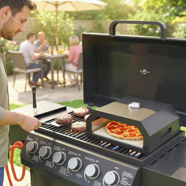 DecHome Forno per Pizza in Metallo con Pietra in Cordierite e Termometro 53x40x18.5 cm colore Nero